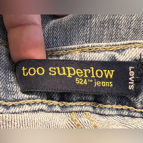 Levi’s Too Superlow 524 Distressed Denim Blue Jeans Bootcut Stretch Size 5 M - Picture 5 of 10